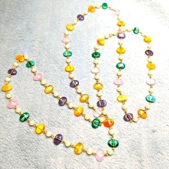 Vintage Natural Stone/Quartz Necklace w/ Faux Pearl Accents - 48" Long - Picture 4 of 8